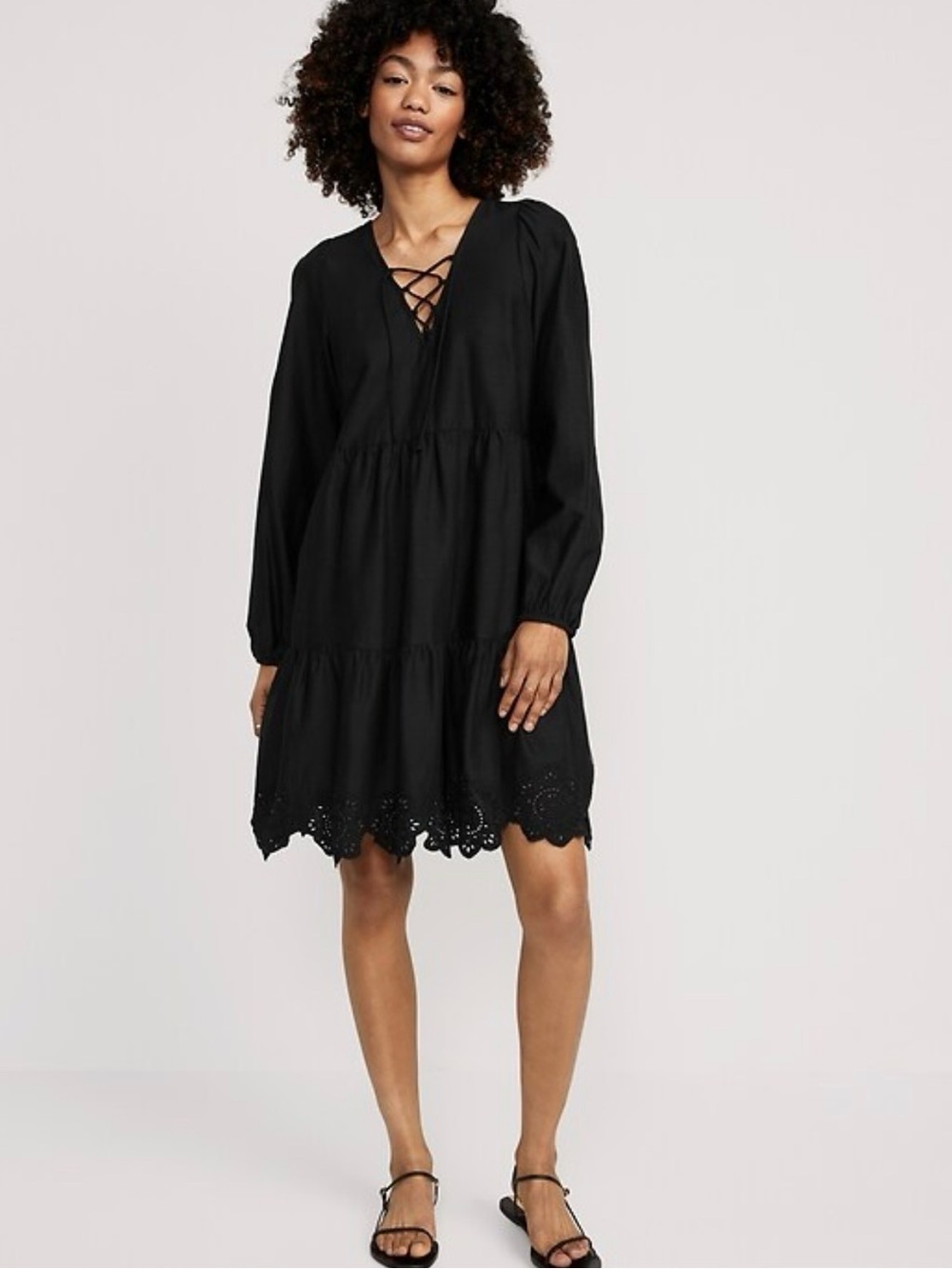 Old Navy Tiered Lace-Up Mini Swing Dress in black ( L)